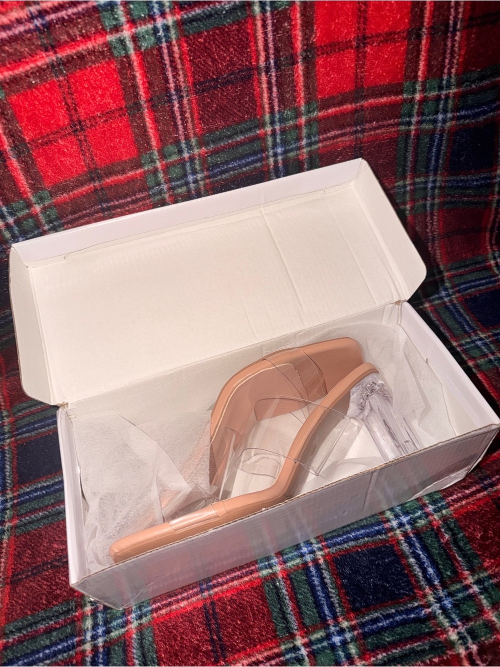 Clear Strap Nude Heeled Sandals for Women 8.5